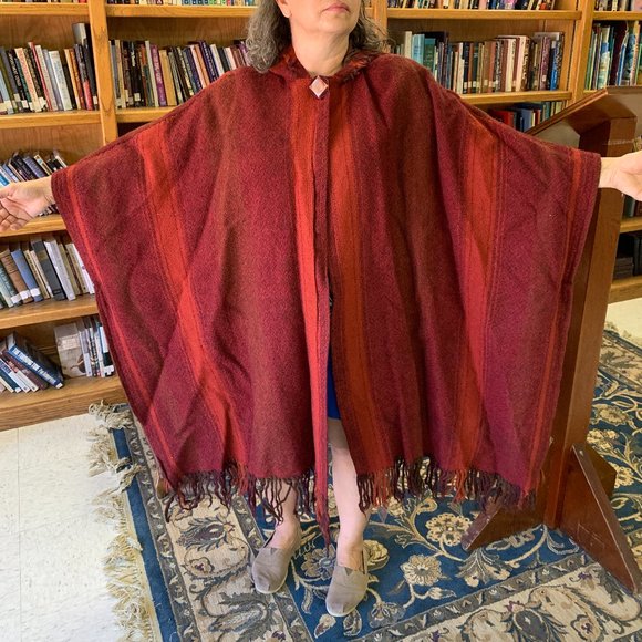 Vtg One of a Kind handwoven Fibers for All Seasons hooded blanket poncho, Zoller - Picture 2 of 15